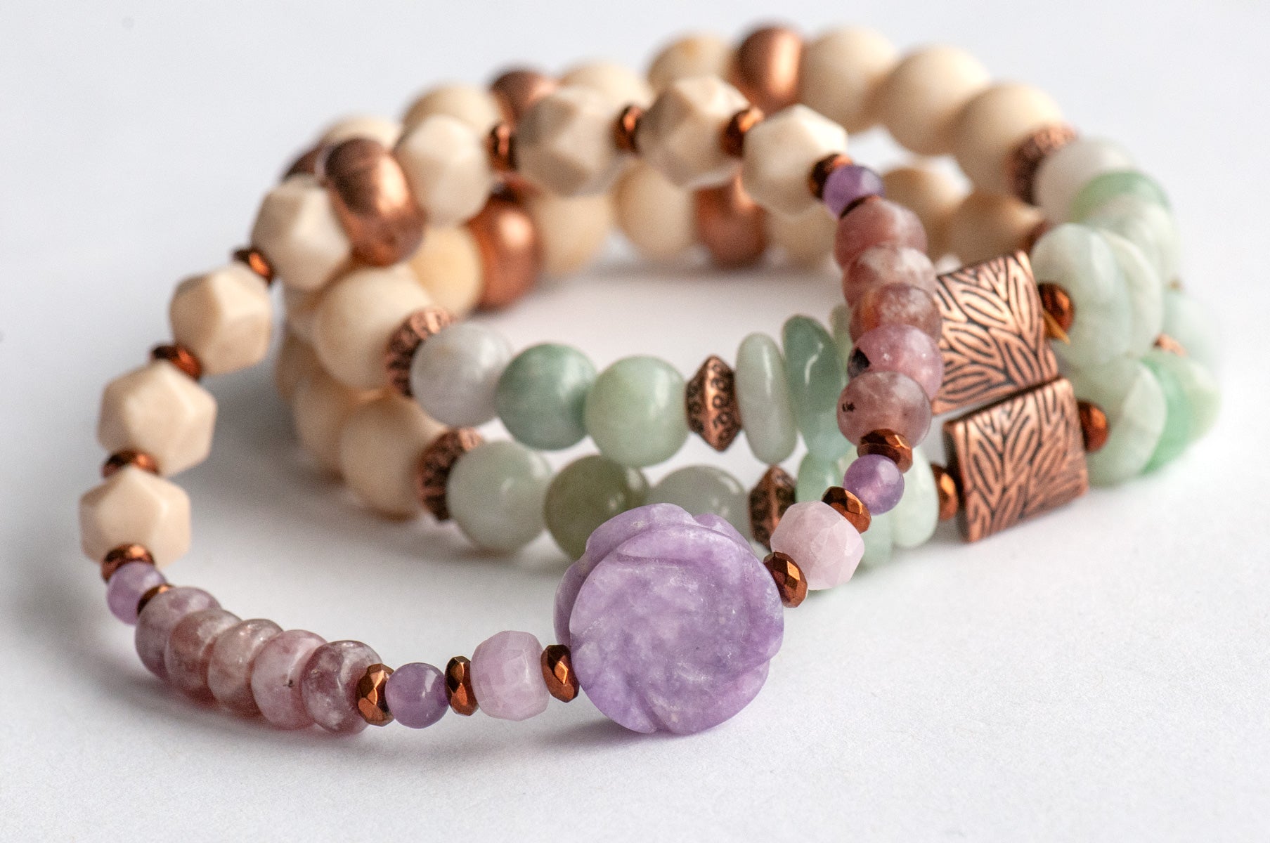 Voyage en Provence - Lepidolite and Jade Bracelet Set handmade in New Brunswick, Canada