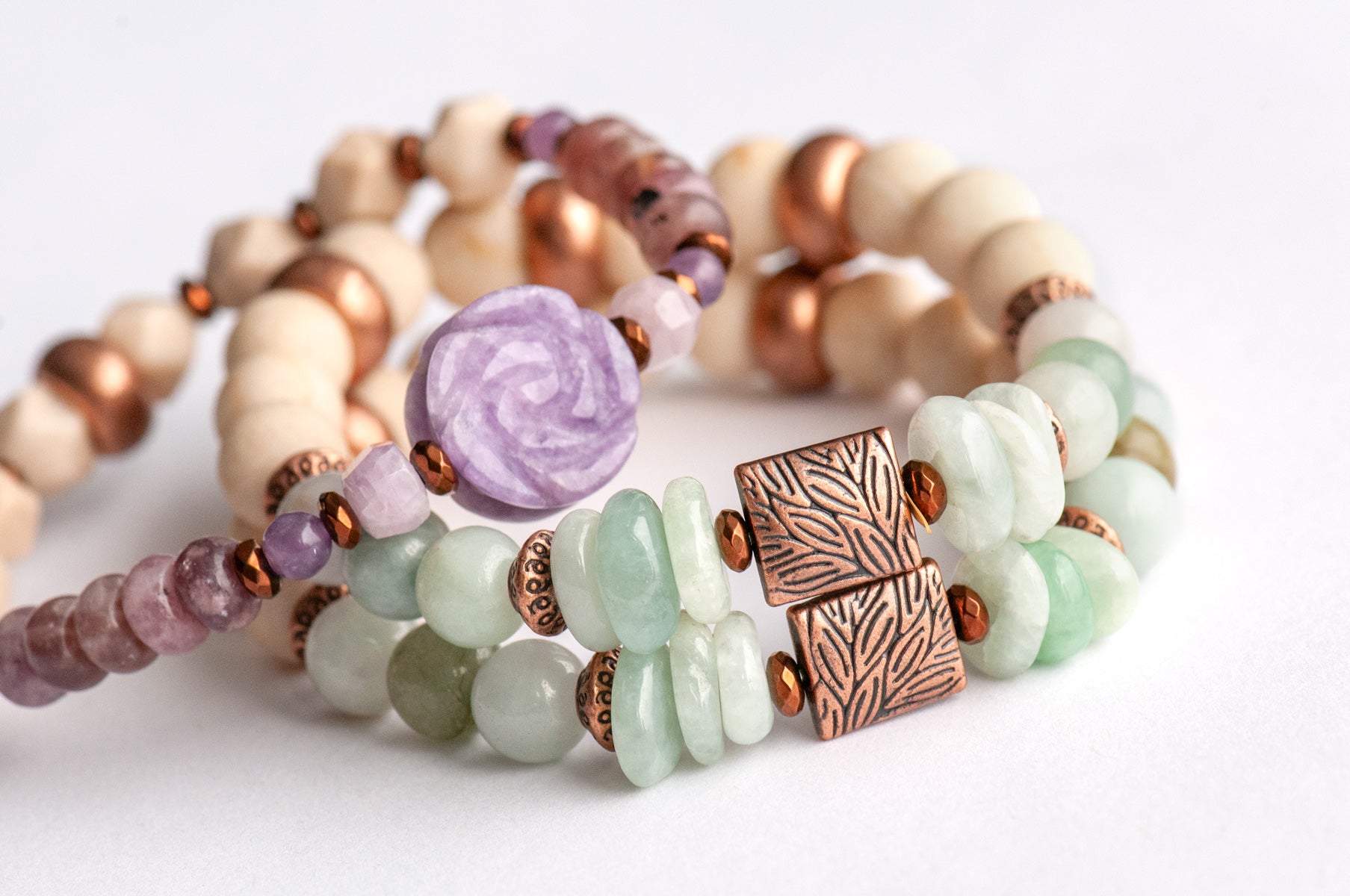 Voyage en Provence - Lepidolite and Jade Bracelet Set handmade in New Brunswick, Canada