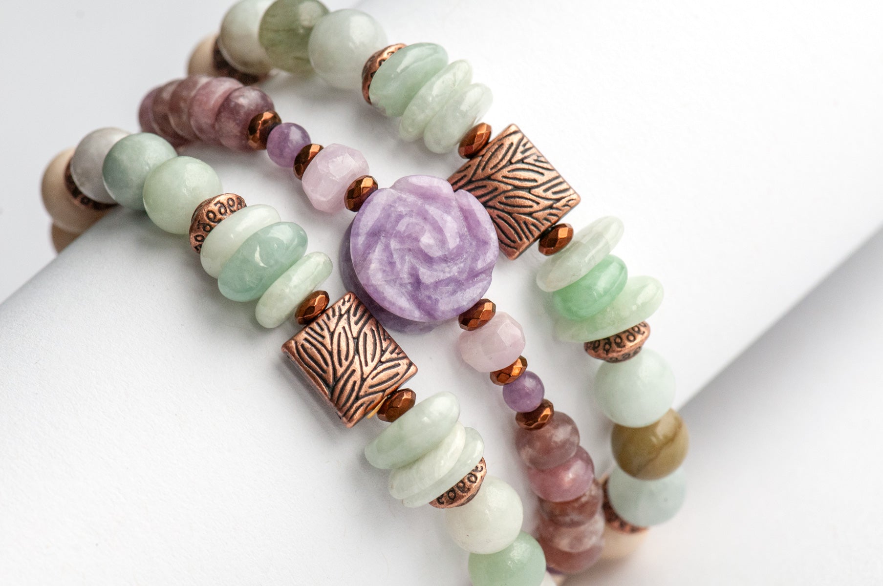 Voyage en Provence - Lepidolite and Jade Bracelet Set handmade in New Brunswick, Canada