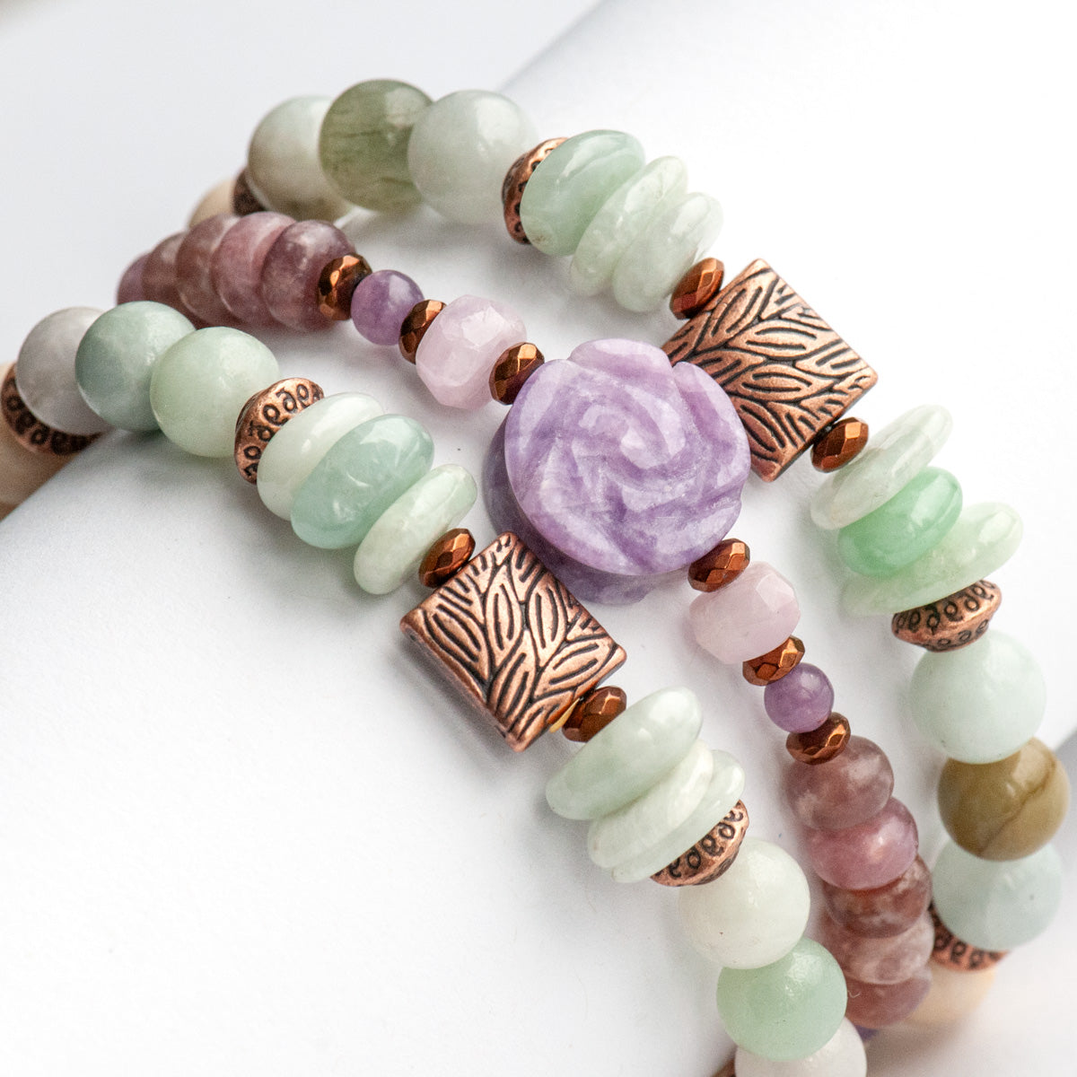 Voyage en Provence - Lepidolite and Jade Bracelet Set handmade in New Brunswick, Canada