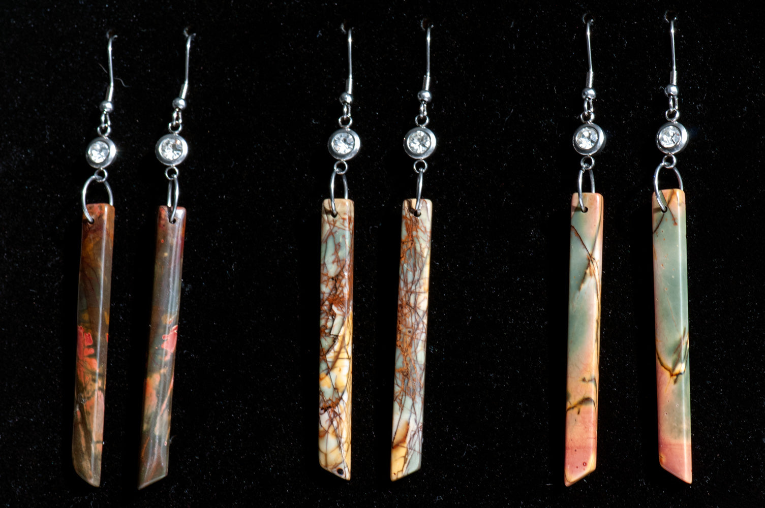 colourful patterned Red Creek Jasper Spike Earrings