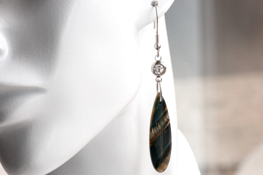 Blue Yellow Tiger Eye drop earrings