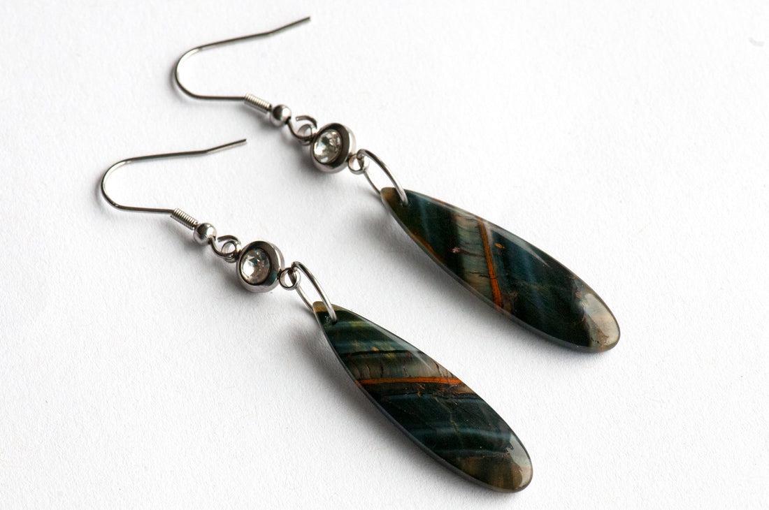 Blue Yellow Tiger Eye drop earrings