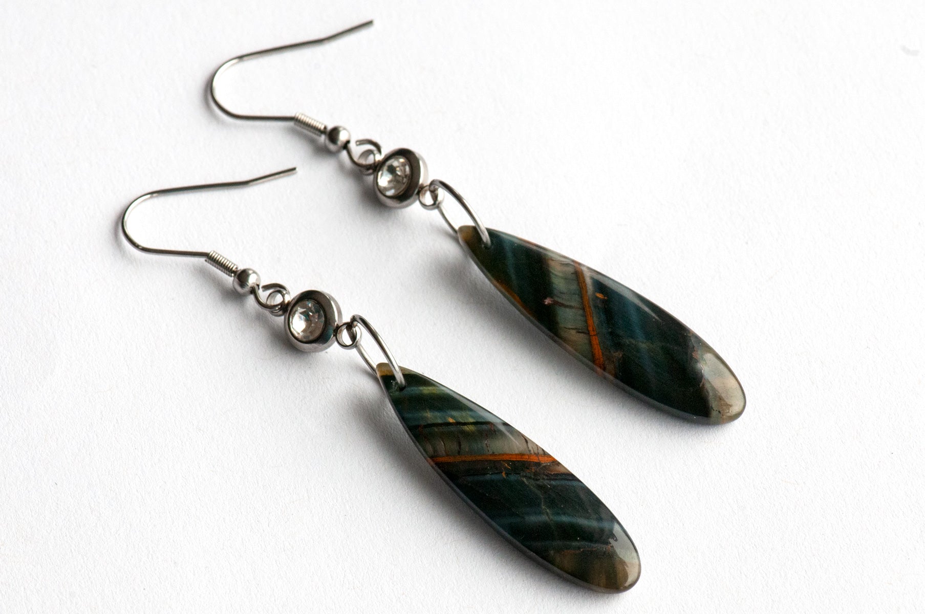 Blue Yellow Tiger Eye drop earrings