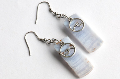 Blue lace agate earrings with wave charm