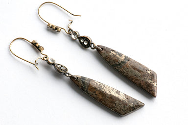 Pyrite drop earrings with antique gold and crystal accents