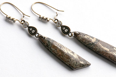 Pyrite drop earrings with antique gold and crystal accents