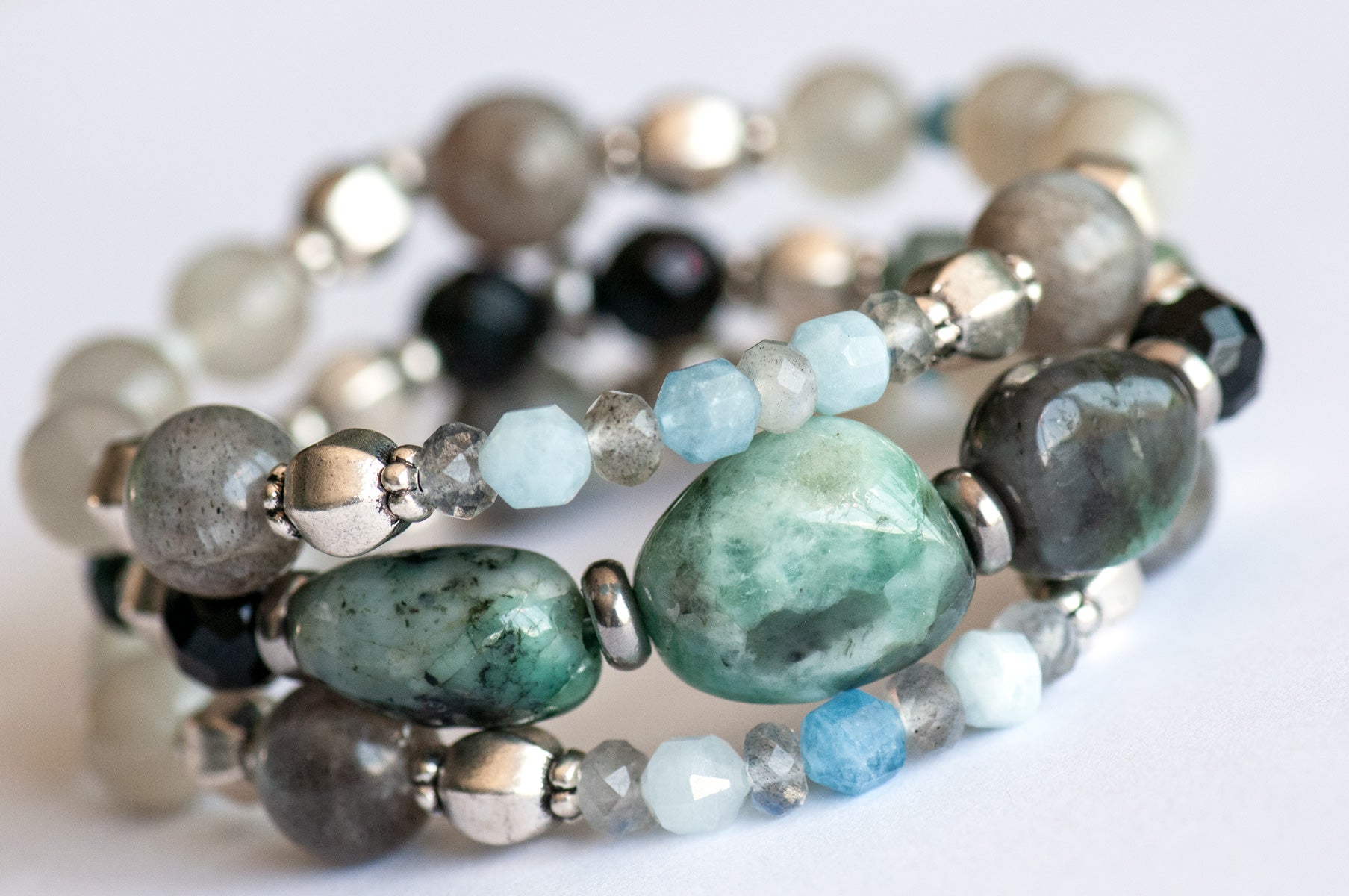The Kelpies - Emerald & Aquamarine Bracelet Set