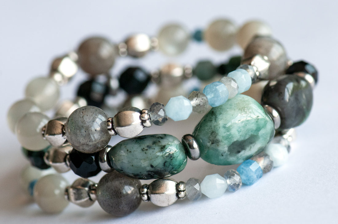 The Kelpies - Emerald & Aquamarine Bracelet Set
