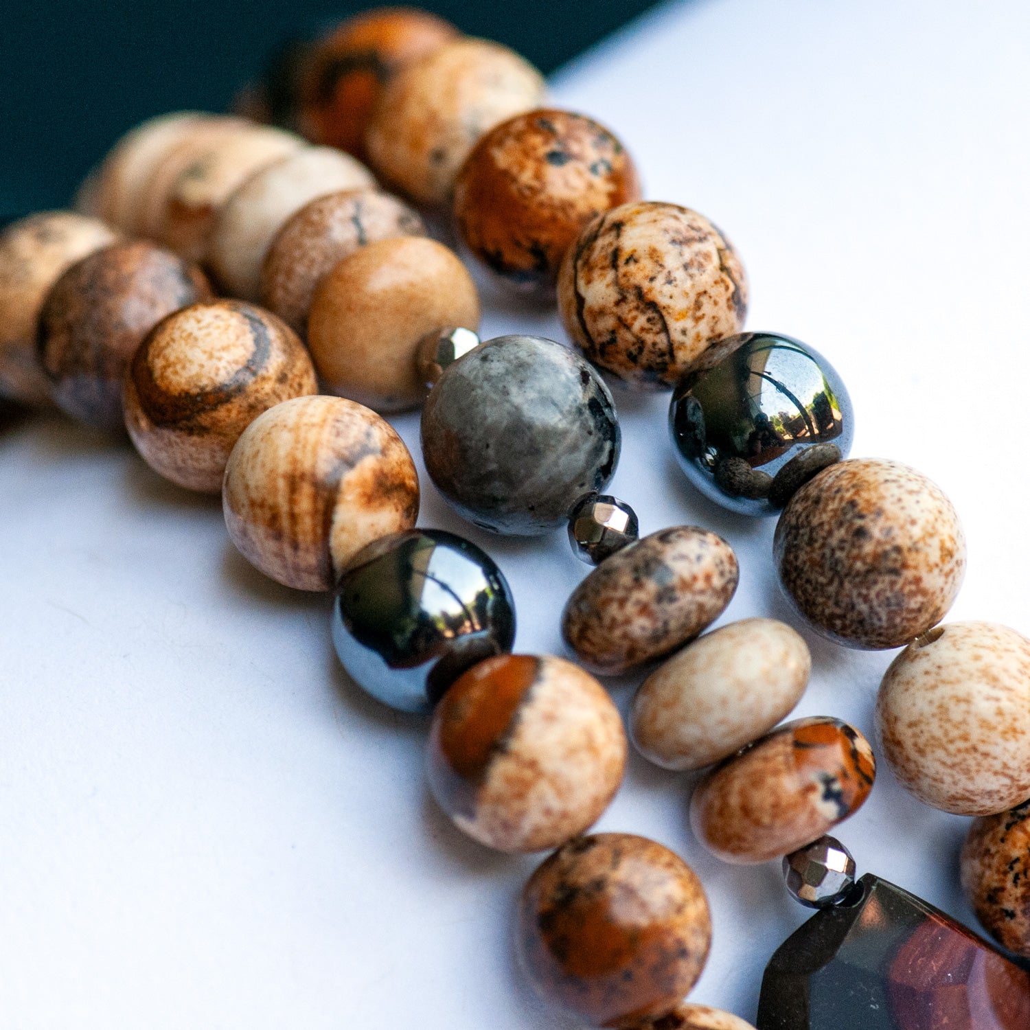 Authentic Yooperlite with Picture Jasper, hematite and Wonderstone bracelet set.