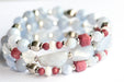 Fierce Understanding bracelet set featuring Blue Lace Agate, Rhodonite, Mother of Pearl, and silver-plated Hematite beads with Tibetan metal spacers, part of the Fierce Friendship Collection