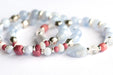 Fierce Understanding bracelet set featuring Blue Lace Agate, Rhodonite, Mother of Pearl, and silver-plated Hematite beads with Tibetan metal spacers, part of the Fierce Friendship Collection