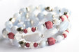 Fierce Understanding bracelet set featuring Blue Lace Agate, Rhodonite, Mother of Pearl, and silver-plated Hematite beads with Tibetan metal spacers, part of the Fierce Friendship Collection