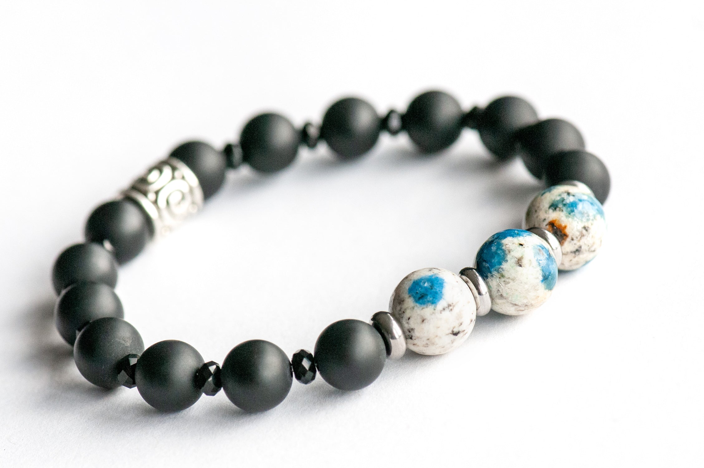 Close-up of K2 Stone beads in the Fierce Fortitude focal bracelet