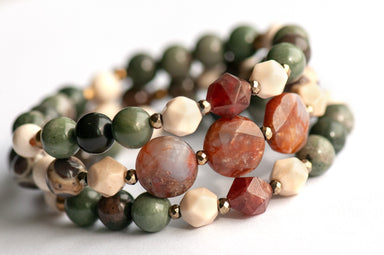 Fierce Harvest gemstone bracelet set with Flower Agate and Asteroid Jasper
