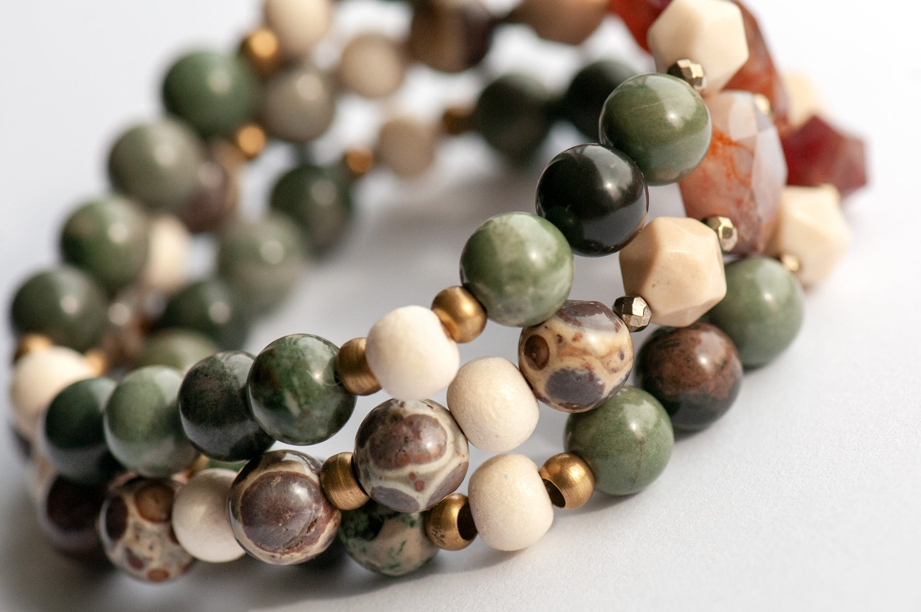 Fierce Harvest autumn gemstone bracelet set with earthy tones and gold accents
