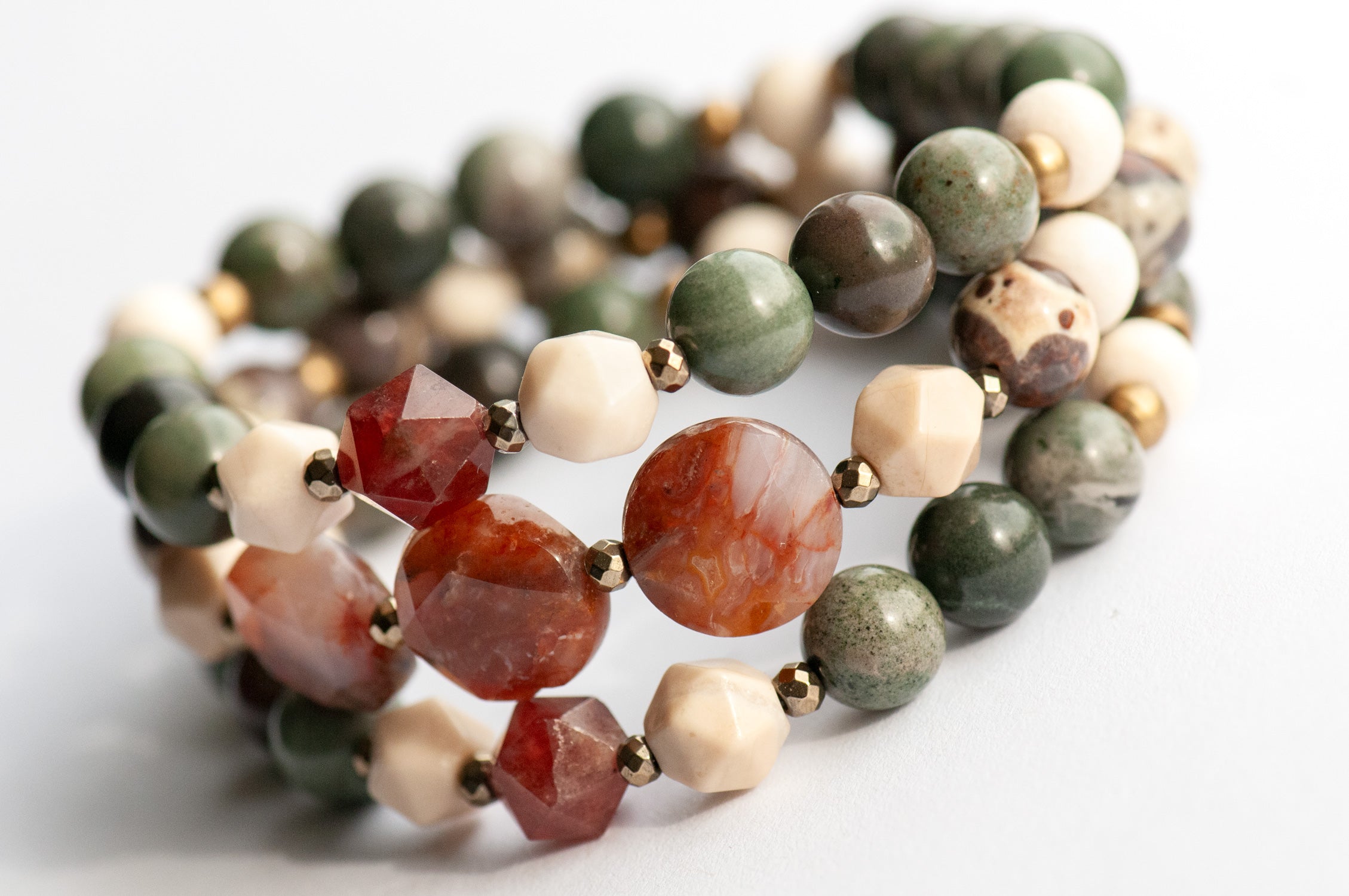 Fierce Harvest gemstone bracelet set with Flower Agate and Asteroid Jasper
