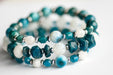 Fierce Expression bracelet set with deep blue Apatite, Rainbow Moonstone, and Blue Eye Quartz.