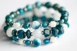 Fierce Expression bracelet set with deep blue Apatite, Rainbow Moonstone, and Blue Eye Quartz.