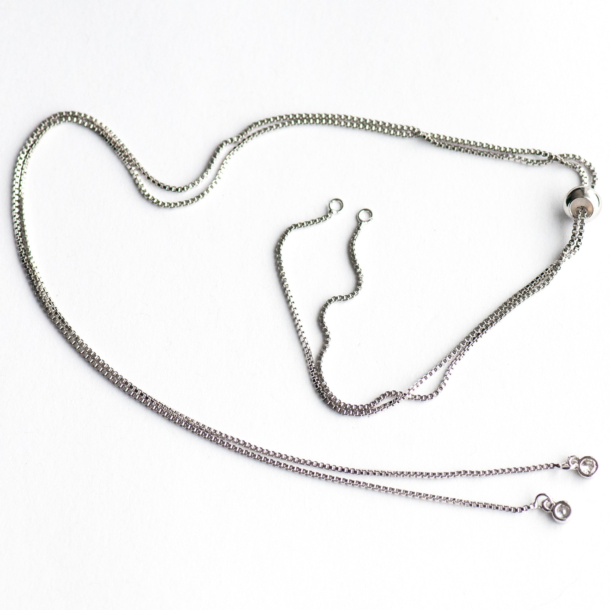 Adjustable Box Chain with Slider & Crystal Ends