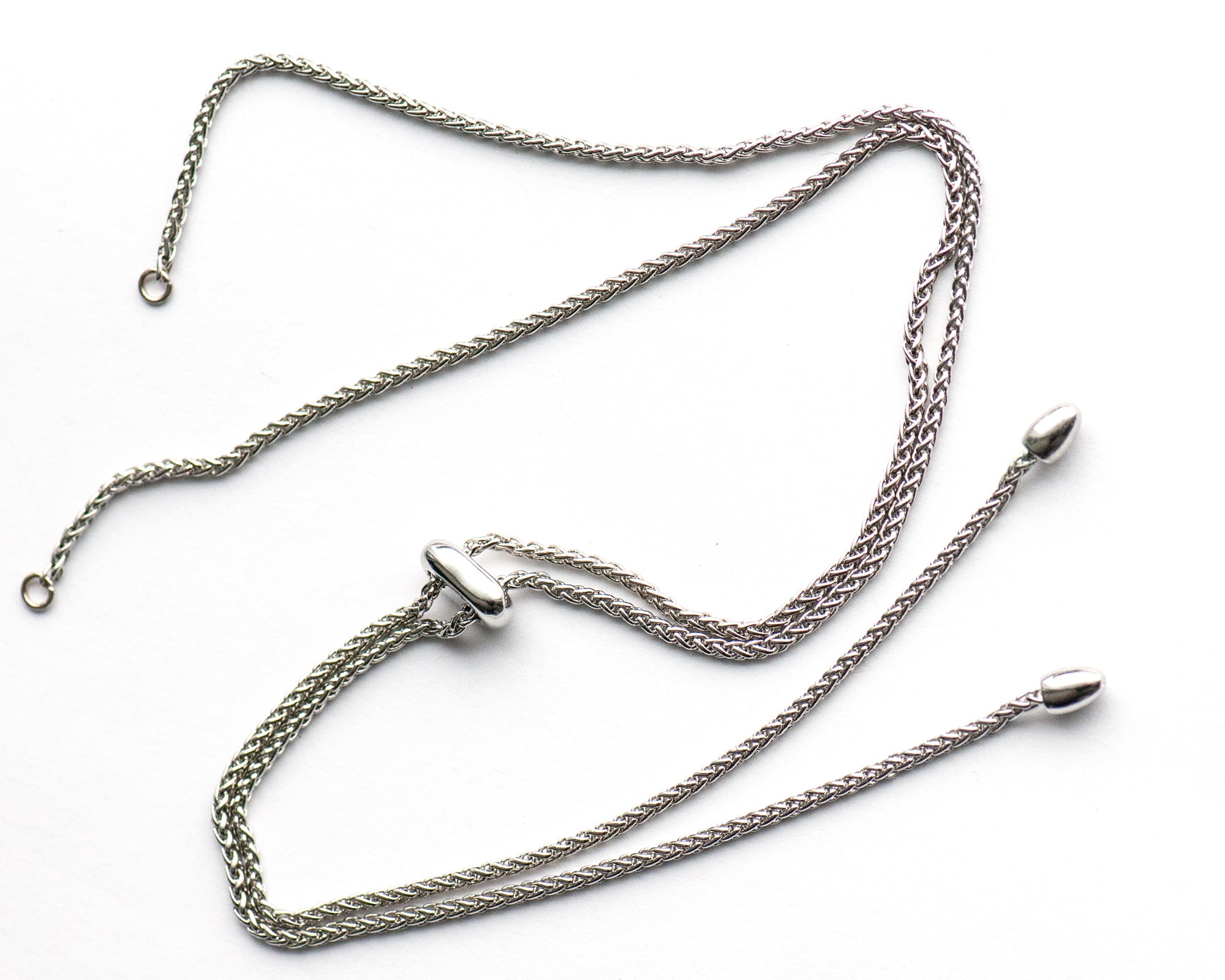 Rhodium Plated Adjustable Wheat Chain Necklace