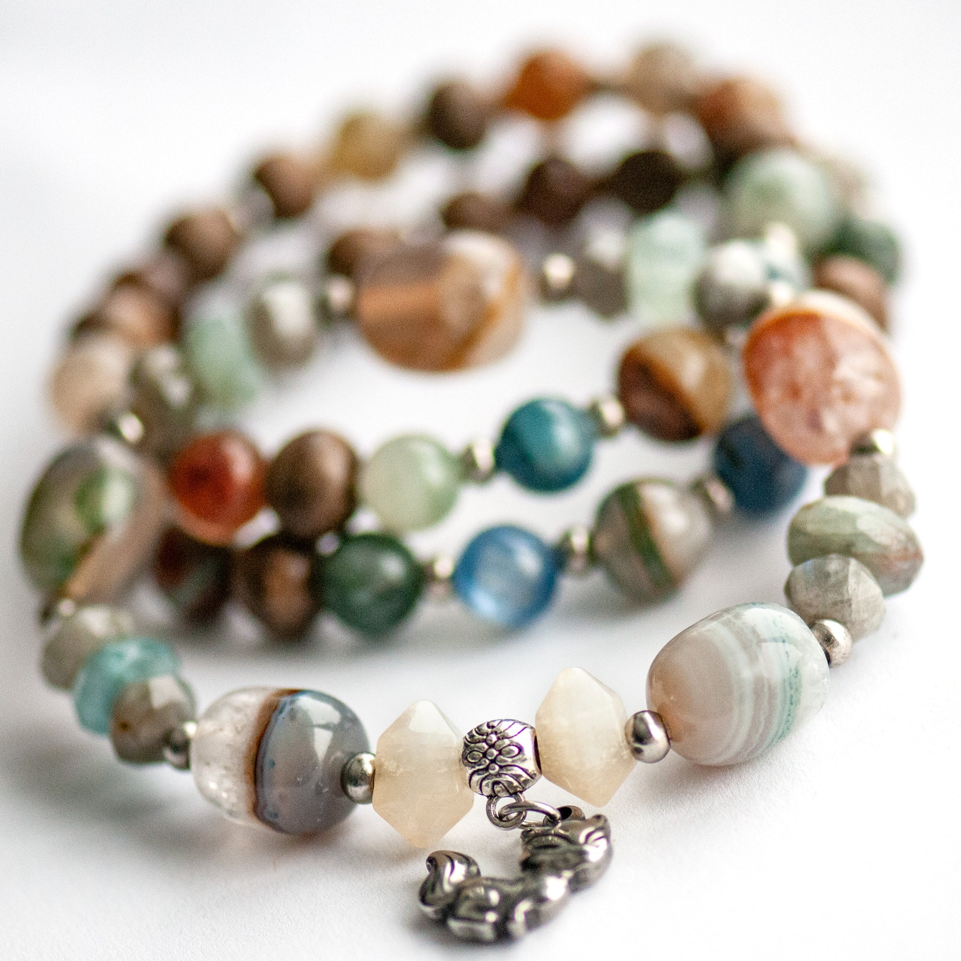 Fox-inspired gemstone bracelet set with mystical and Japanese folklore elements
