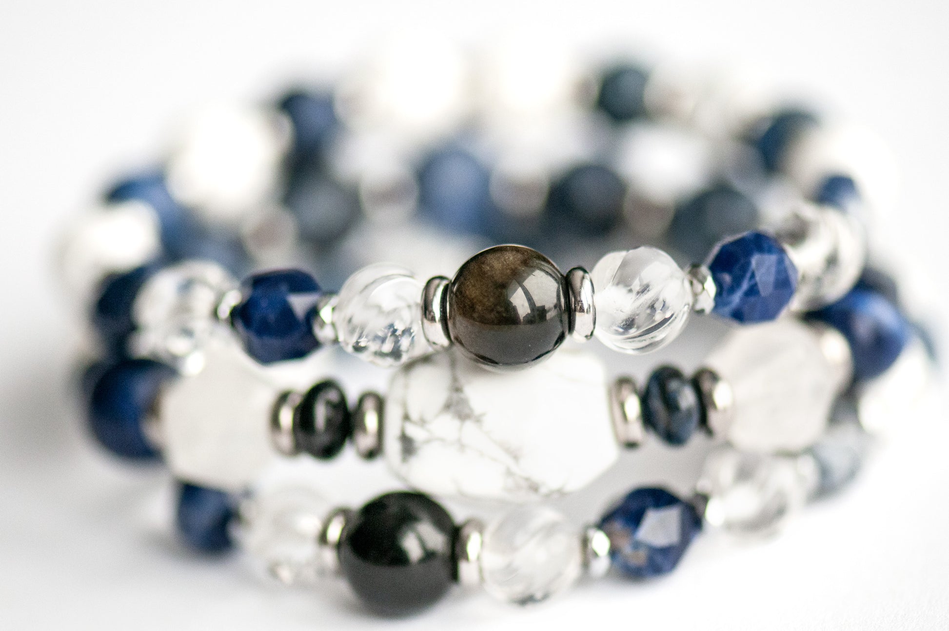 Artisan beaded bracelet set promoting clarity, focus, and inner wisdom