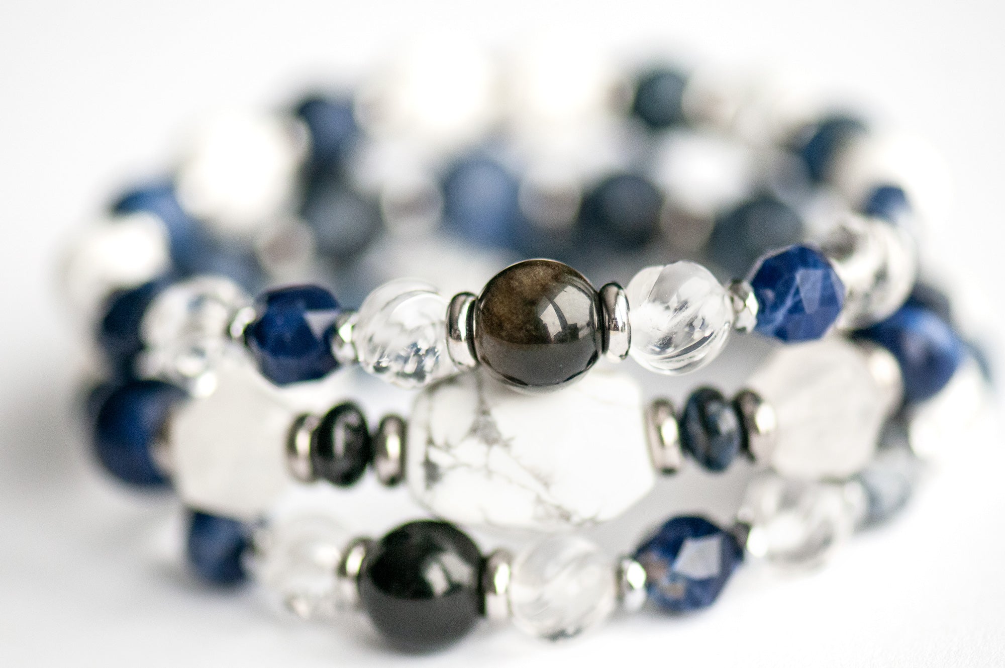 Artisan beaded bracelet set promoting clarity, focus, and inner wisdom