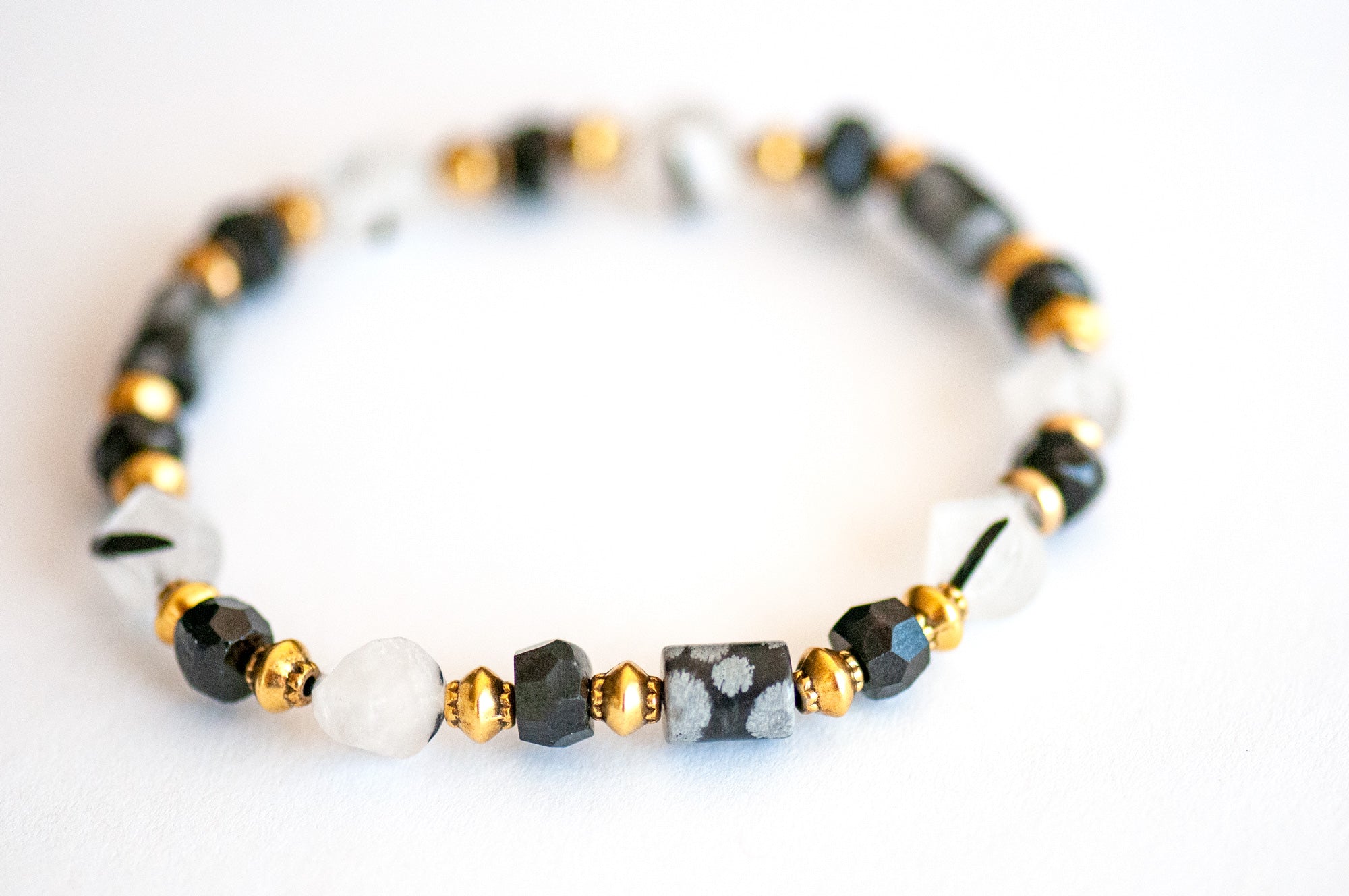 Nyx - Snowflake Obsidian, Spinel & Jasper Bracelet Set
