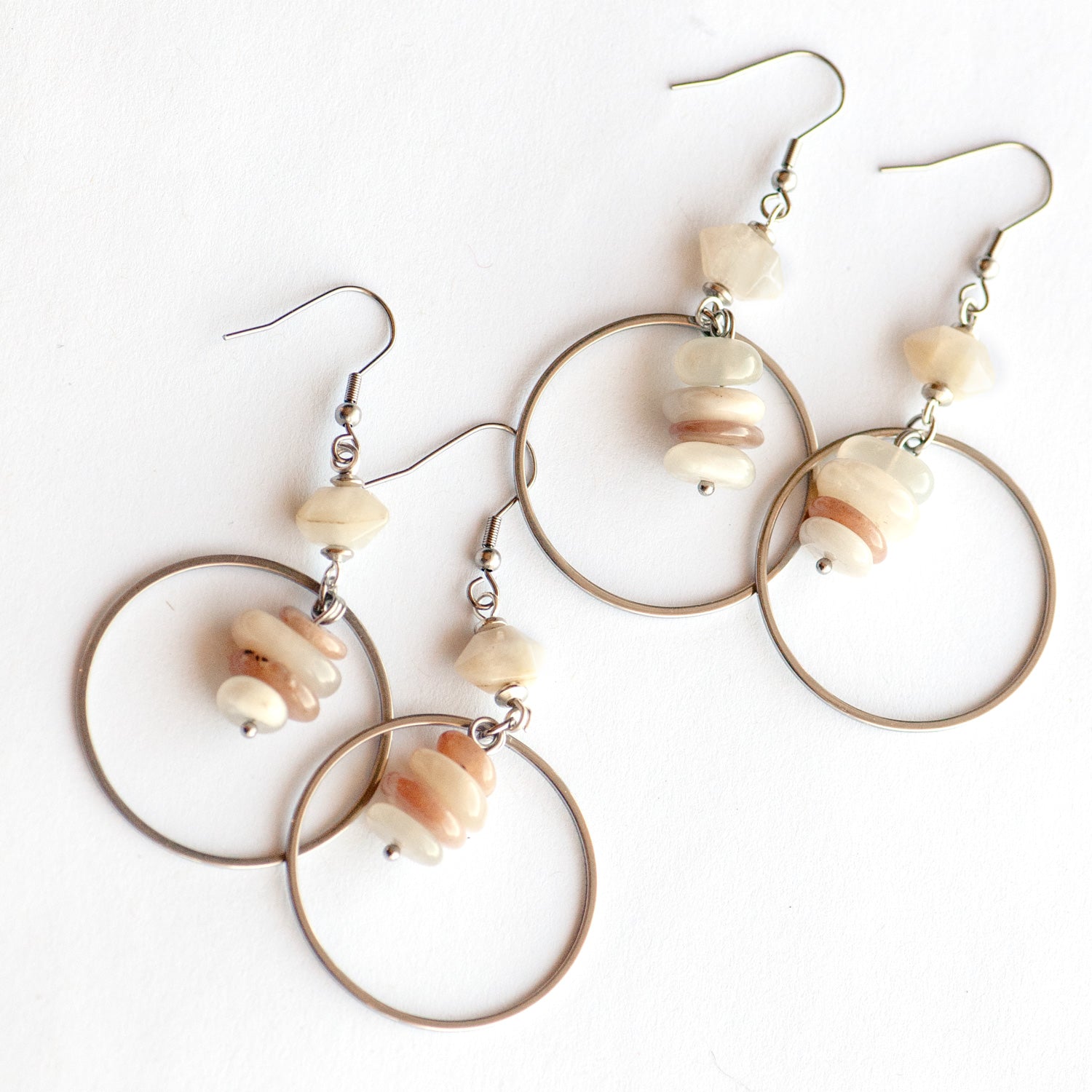 Lunar Axis – Rainbow Moonstone Hoop Earrings