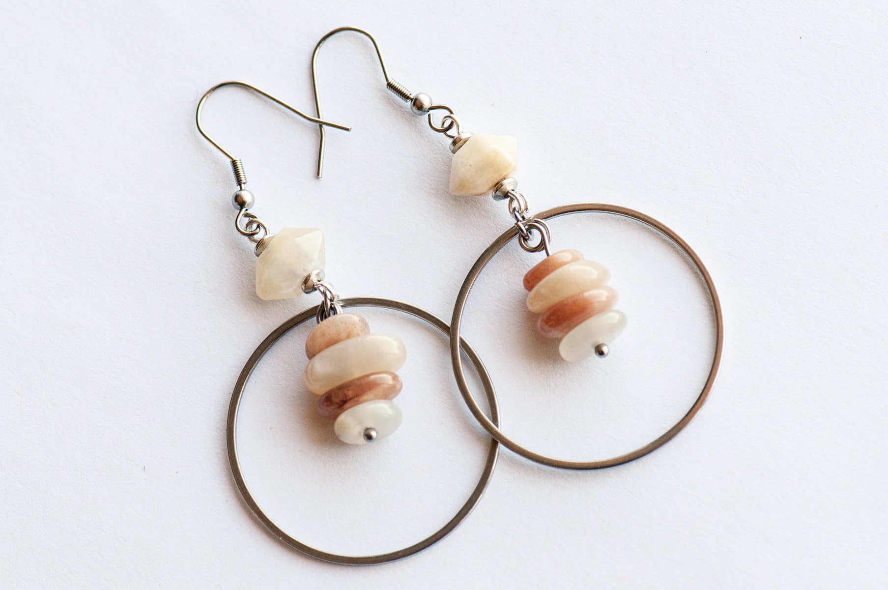 Lunar Axis – Rainbow Moonstone Hoop Earrings