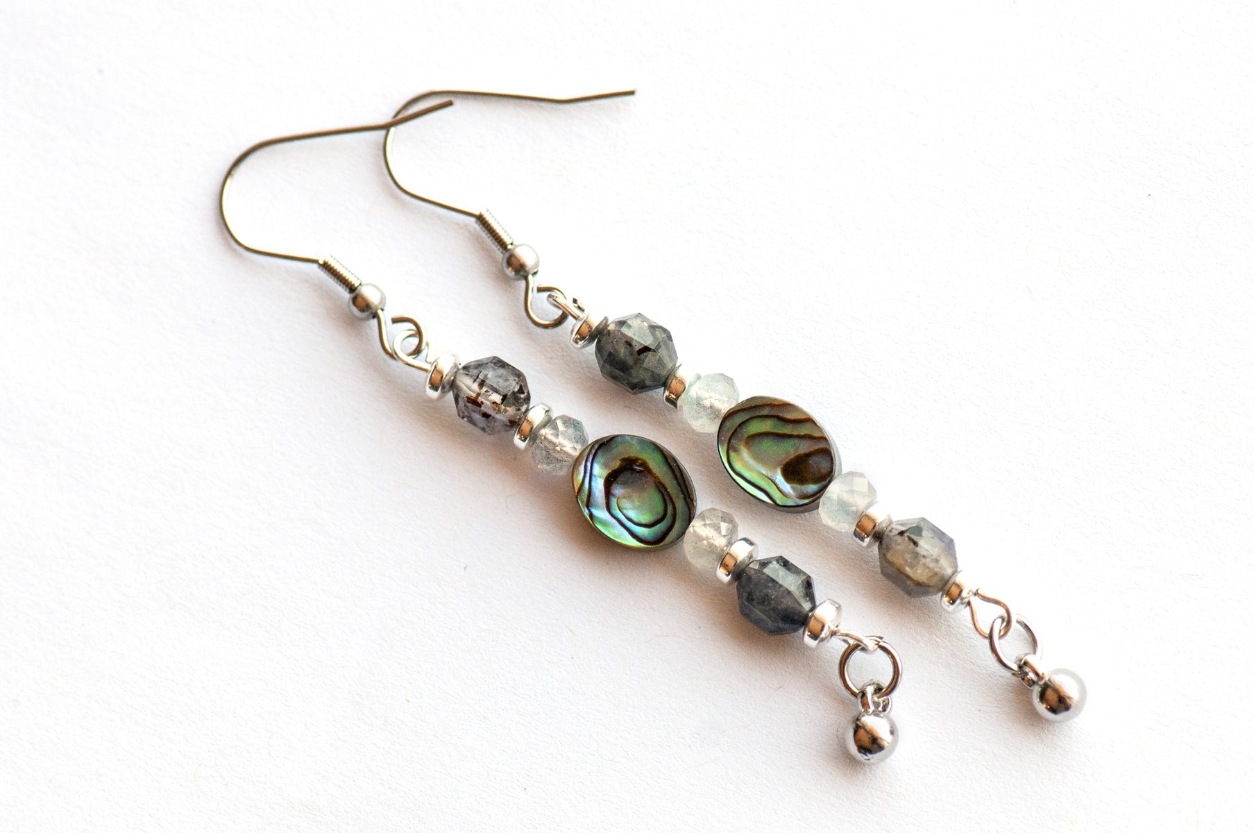Moonlit Tides – Iolite, Labradorite & Abalone Earrings