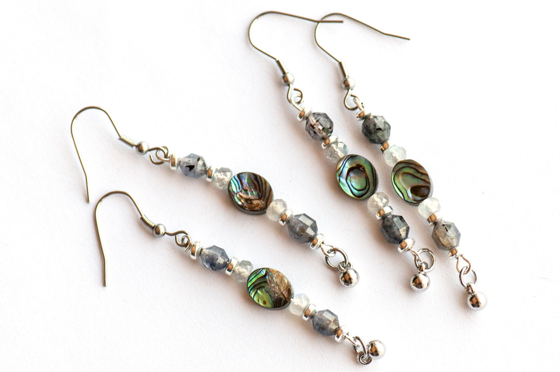 Moonlit Tides – Iolite, Labradorite & Abalone Earrings
