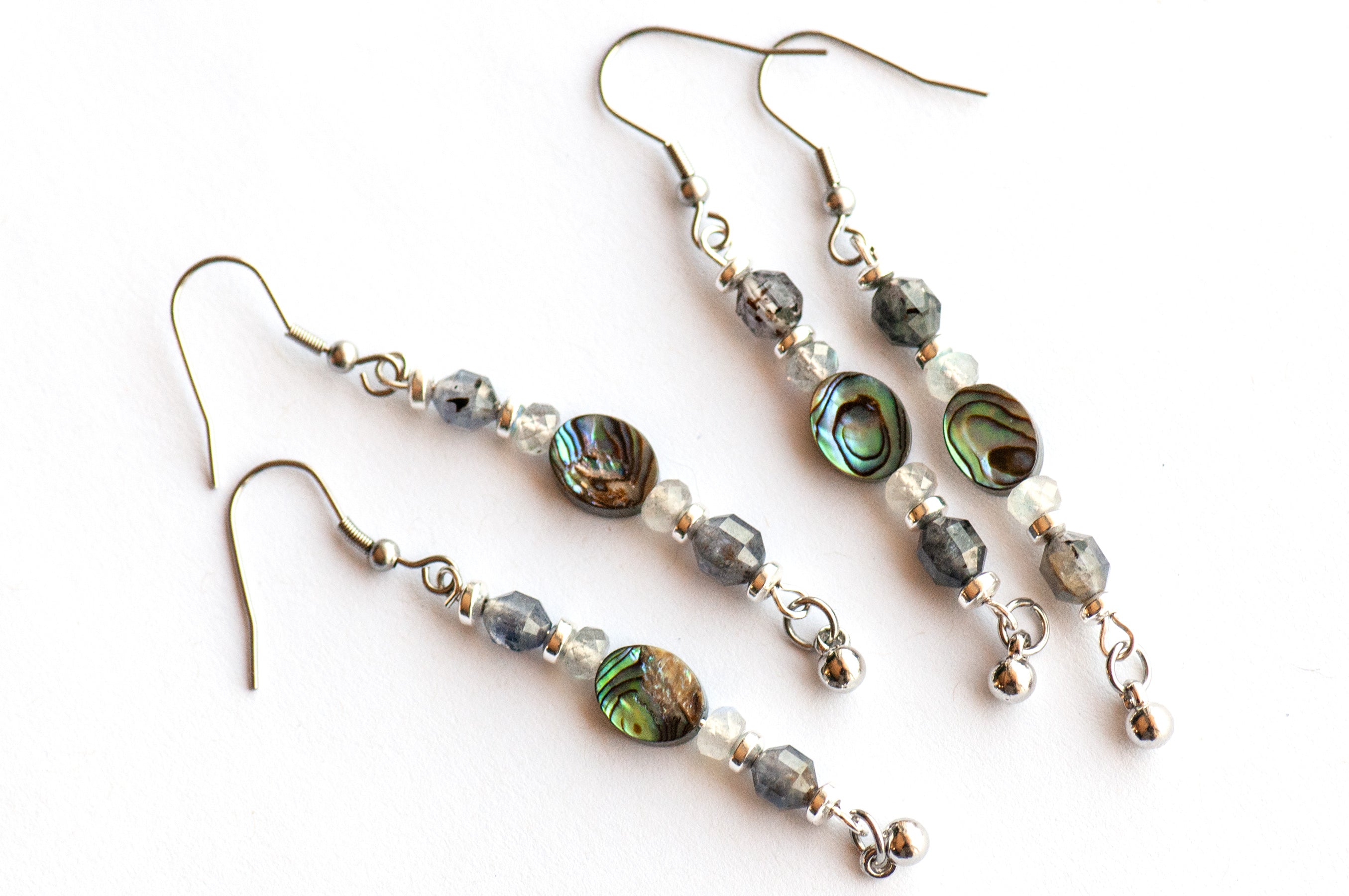 Moonlit Tides – Iolite, Labradorite & Abalone Earrings