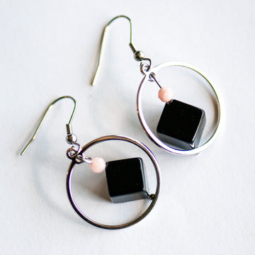 Fierce Equilibrium Pink Opal & Black Obsidian Earrings