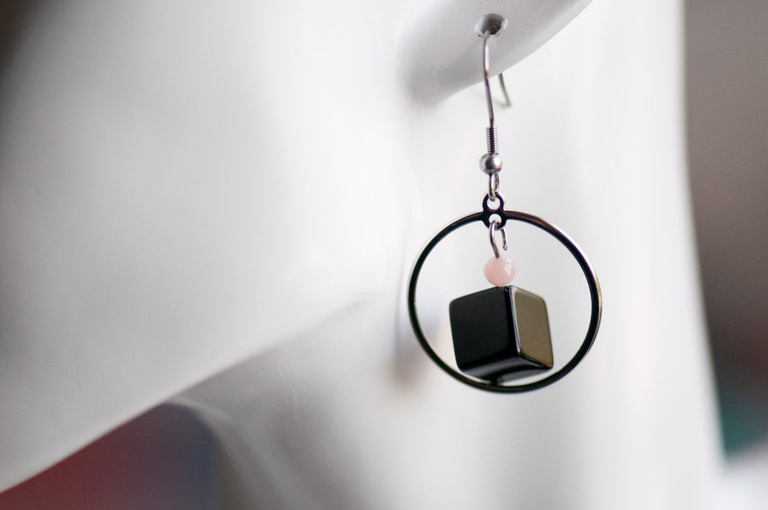 Fierce Equilibrium Pink Opal & Black Obsidian Earrings