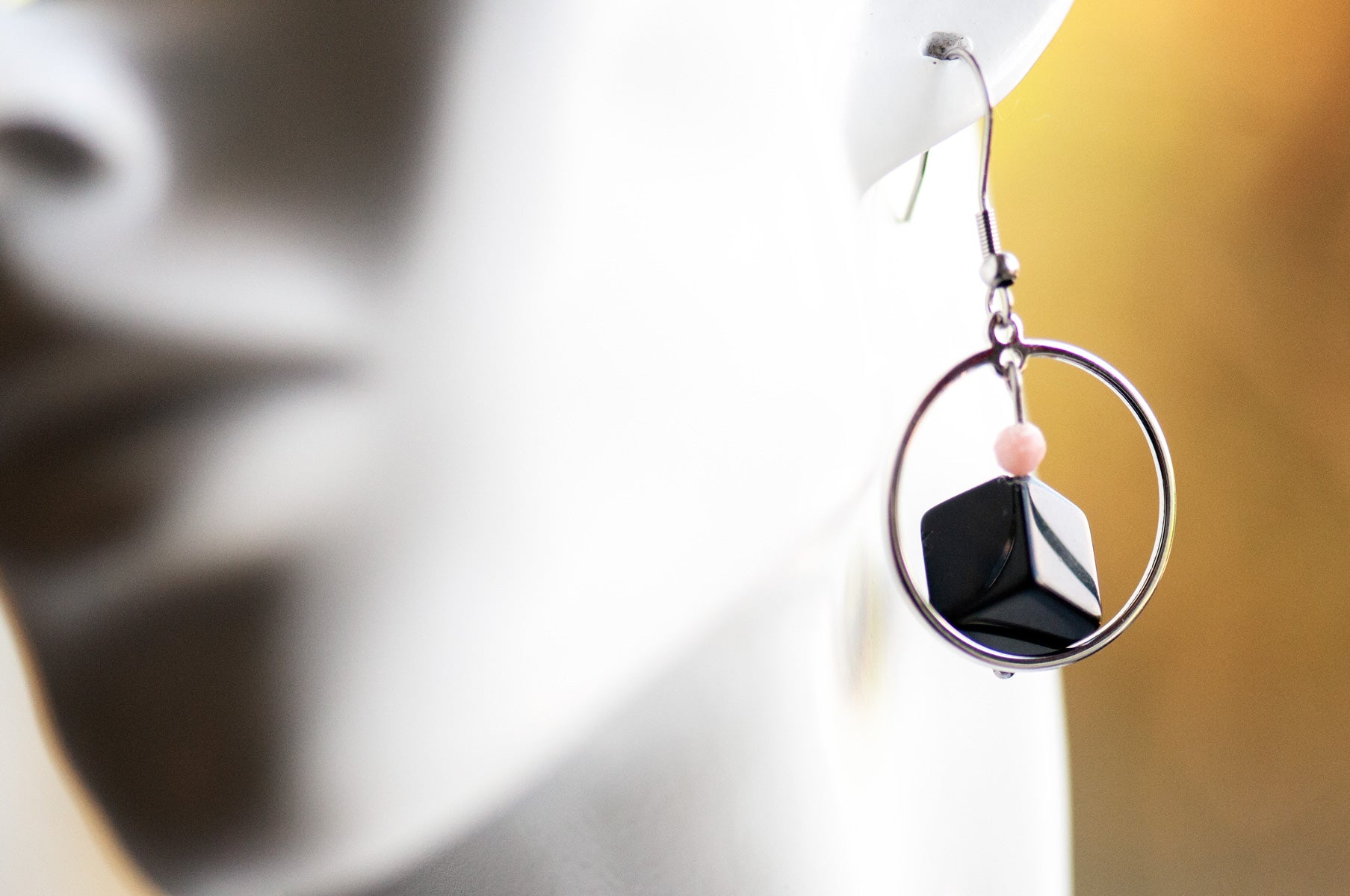 Lightweight Pink Opal & Black Obsidian Earrings with Stainless Steel Ear Hooks