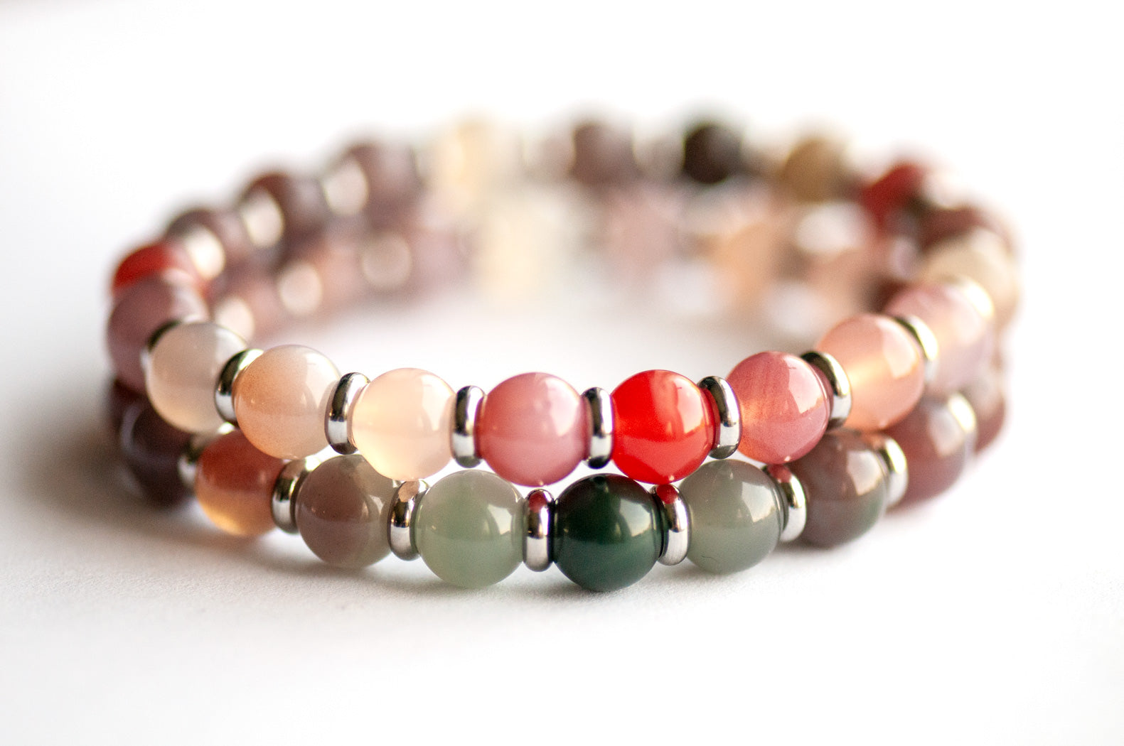 Pair of Phantom Agate Ombre bracelets stacked together