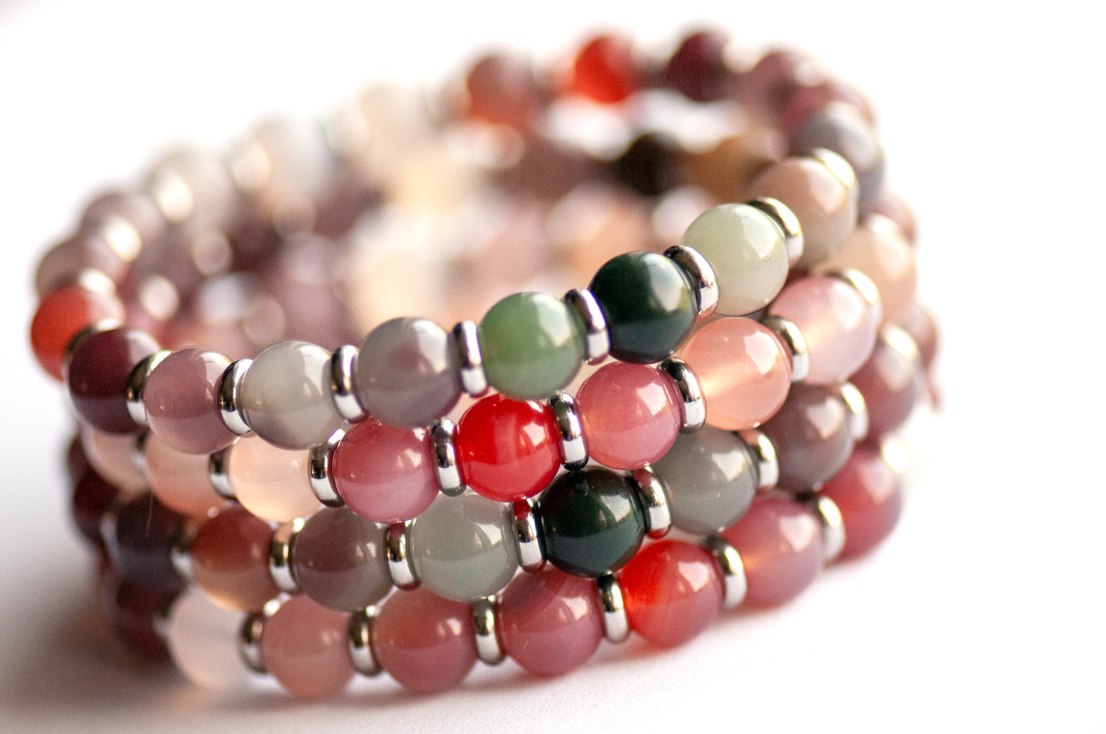 Four Phantom Agate Ombre bracelets stacked together