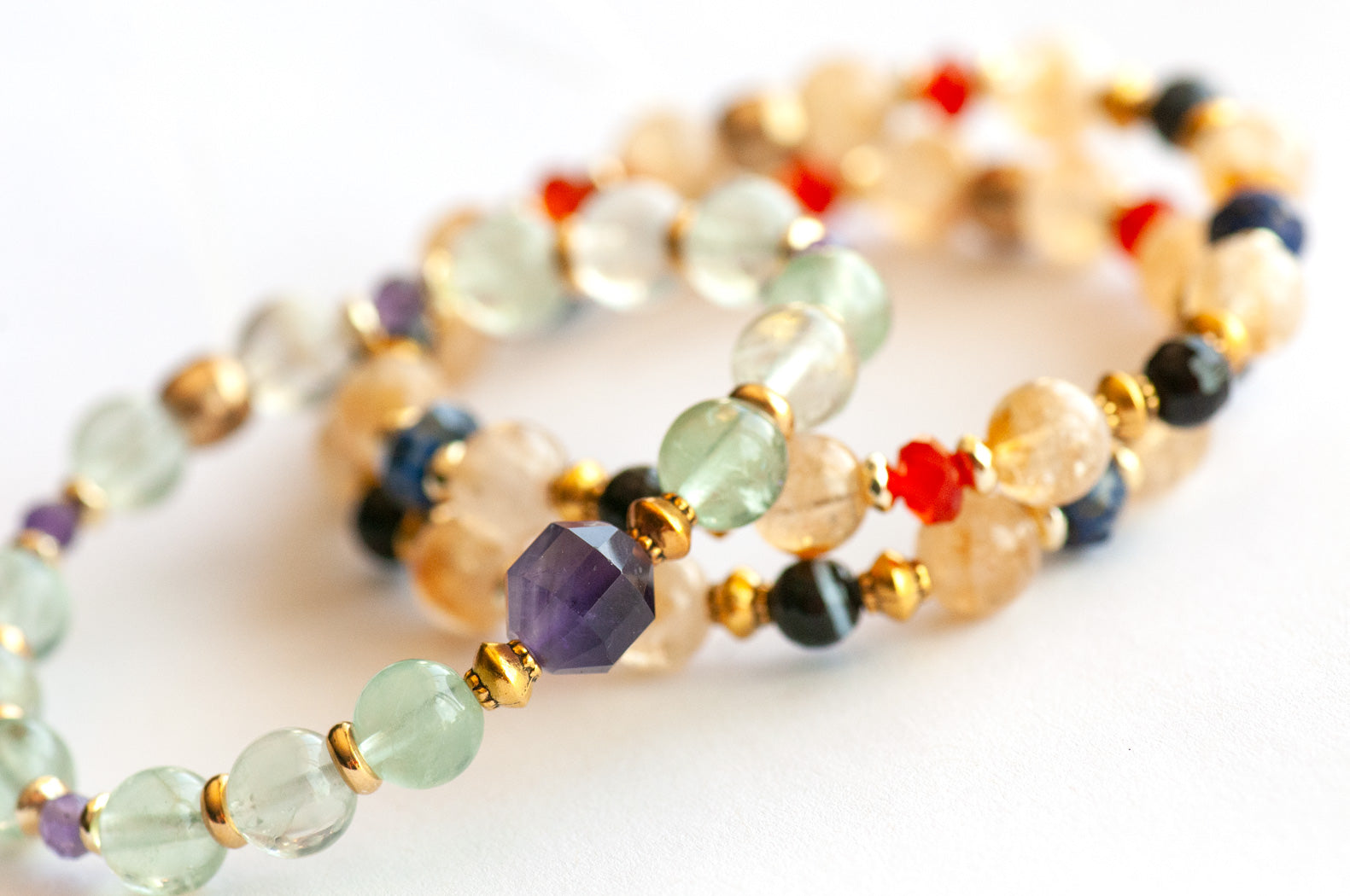 Symbolist Lynx bracelet set with Amethyst energy prism, Citrine, and golden accents