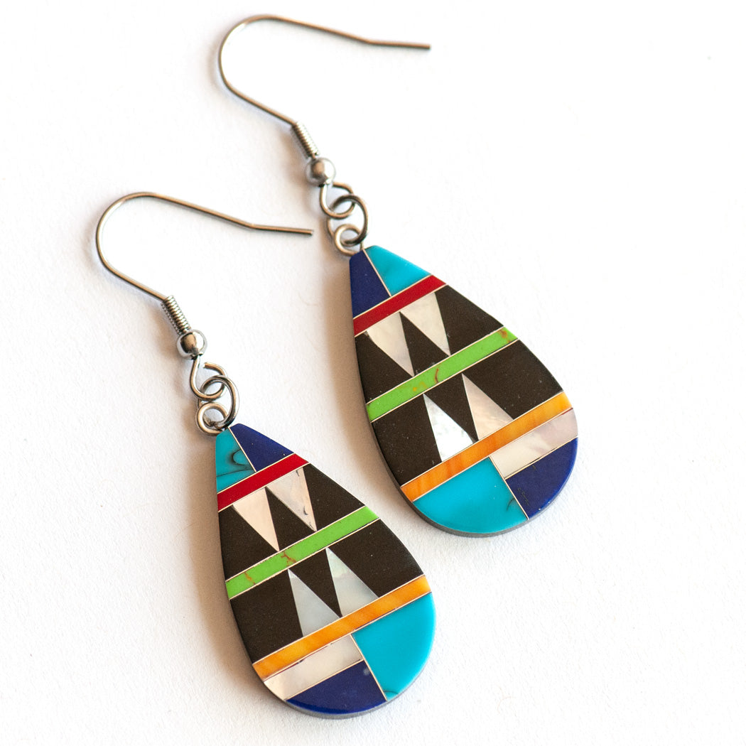 Turquoise & Pearl Mosaic Teardrop Earrings