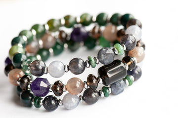 Whispering Woods Iolite Moonstone Agate Bracelet Set