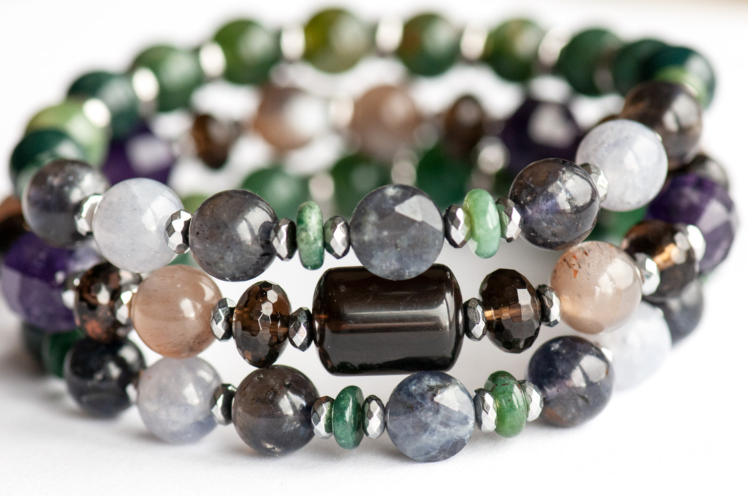 Whispering Woods Iolite Moonstone Agate Bracelet Set