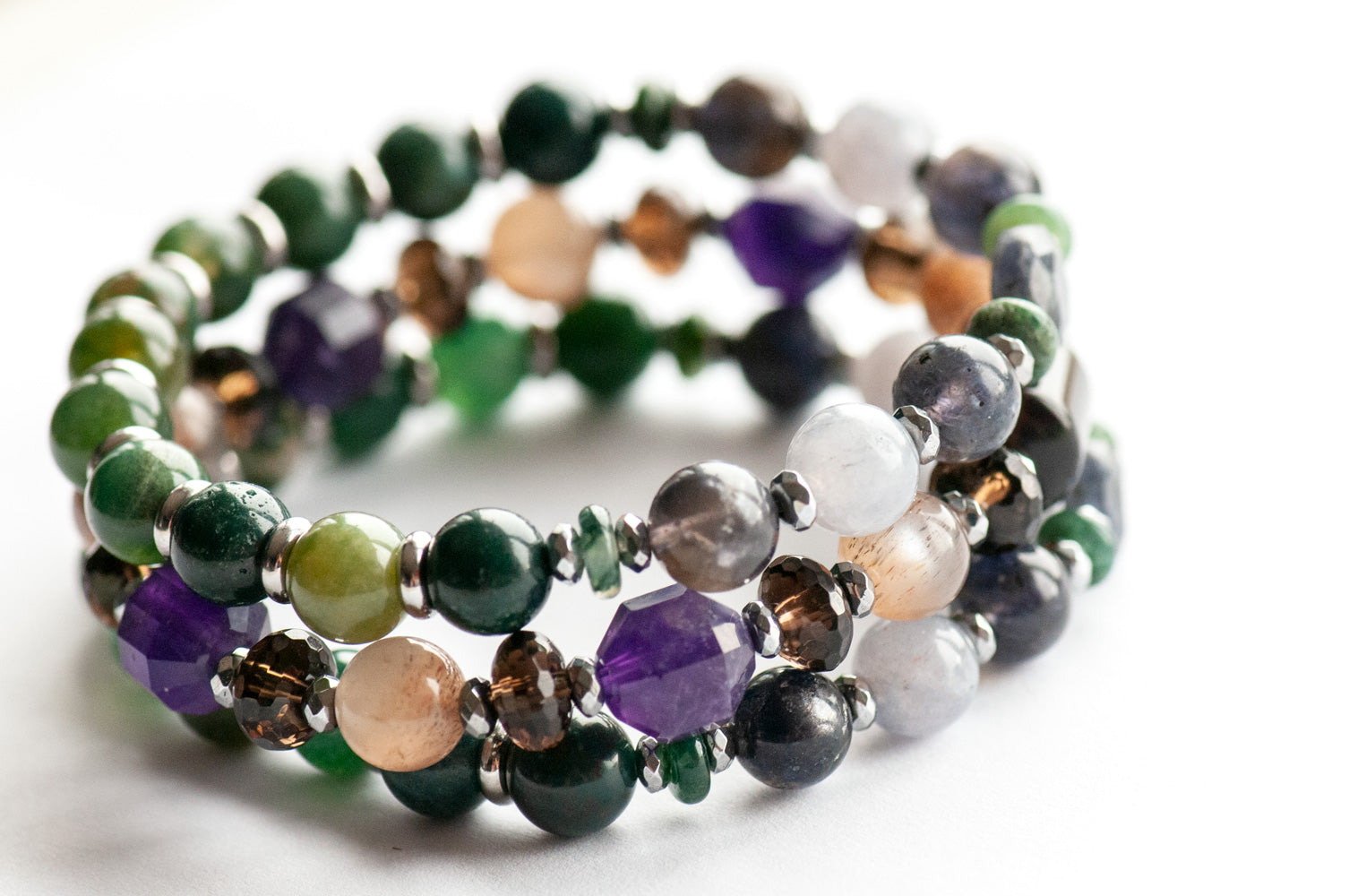 Whispering Woods Iolite Moonstone Agate Bracelet Set