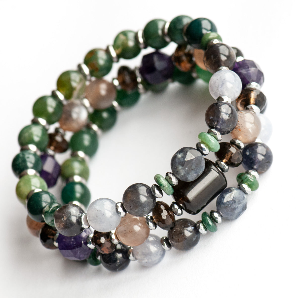 Whispering Woods Iolite Moonstone Agate Bracelet Set