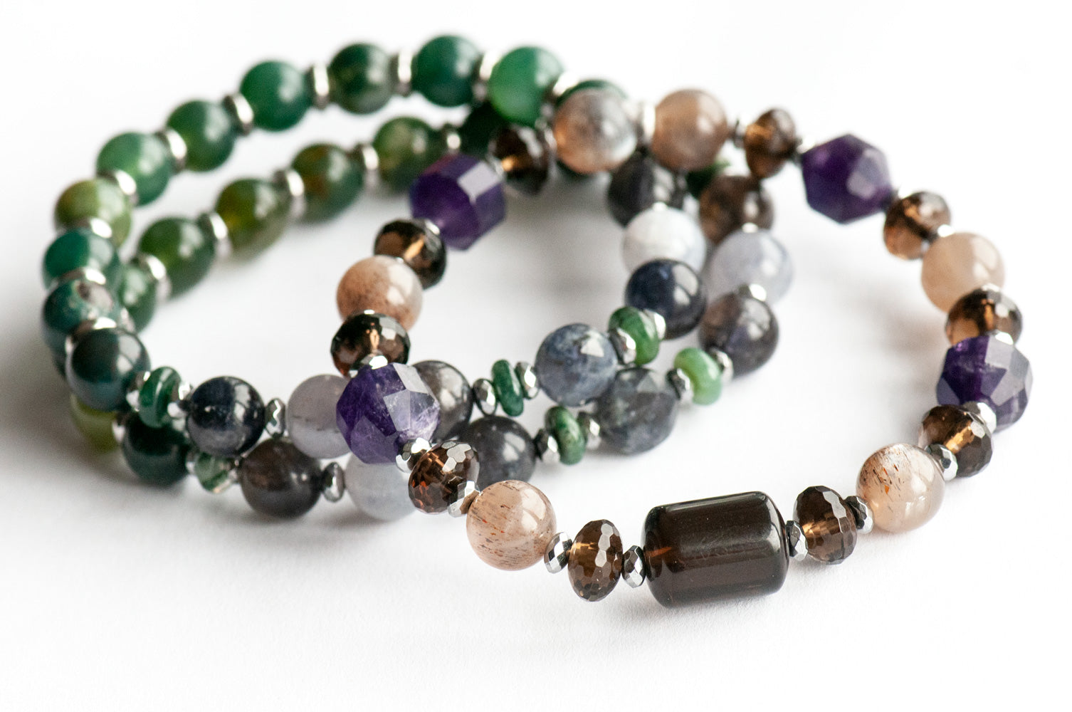 Whispering Woods Iolite Moonstone Agate Bracelet Set