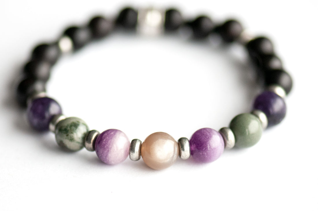 Fierce Calm Bracelet with Moonstone and Lepidolite – anti-anxiety crystal bracelet