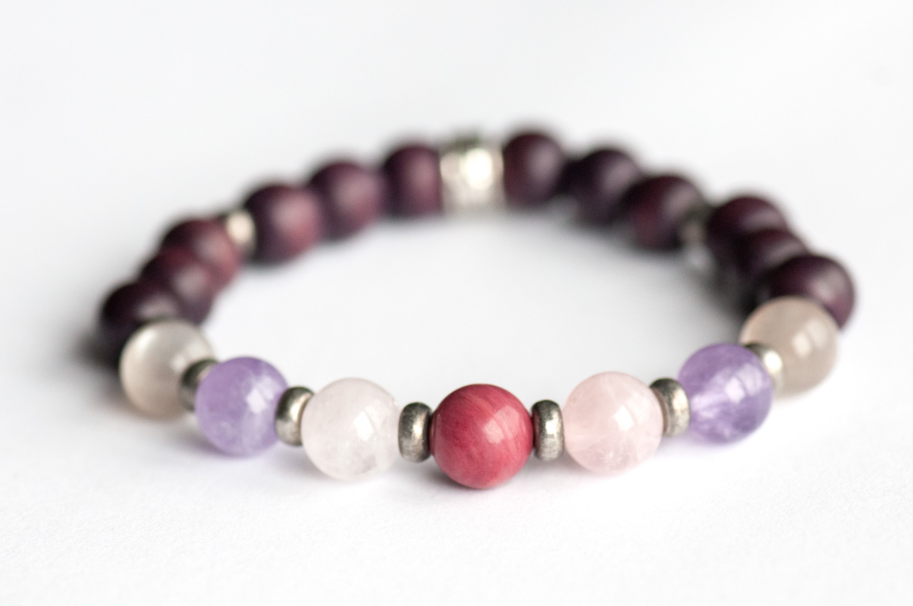 Handmade Fierce Grace gemstone bracelet with silver-plated accents, handcrafted in Canada