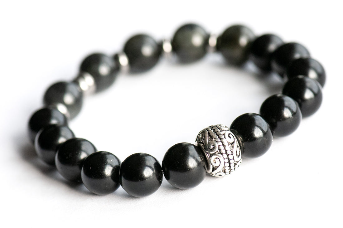 Flashpoint Jet and Labradorite bracelet with blue-flash Labradorite beads