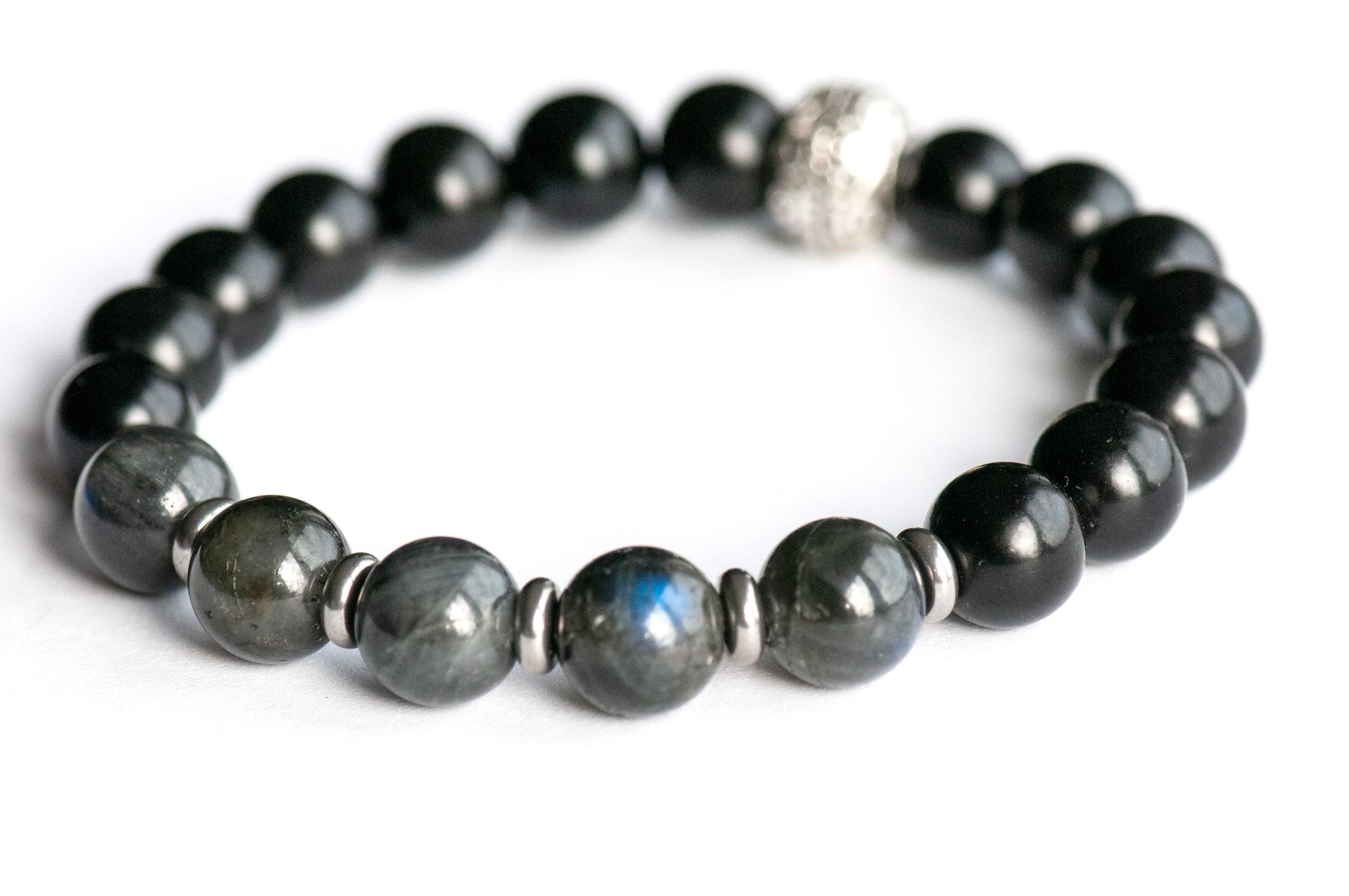 Unisex Jet and Labradorite beaded bracelet by Fierce Lynx Designs
